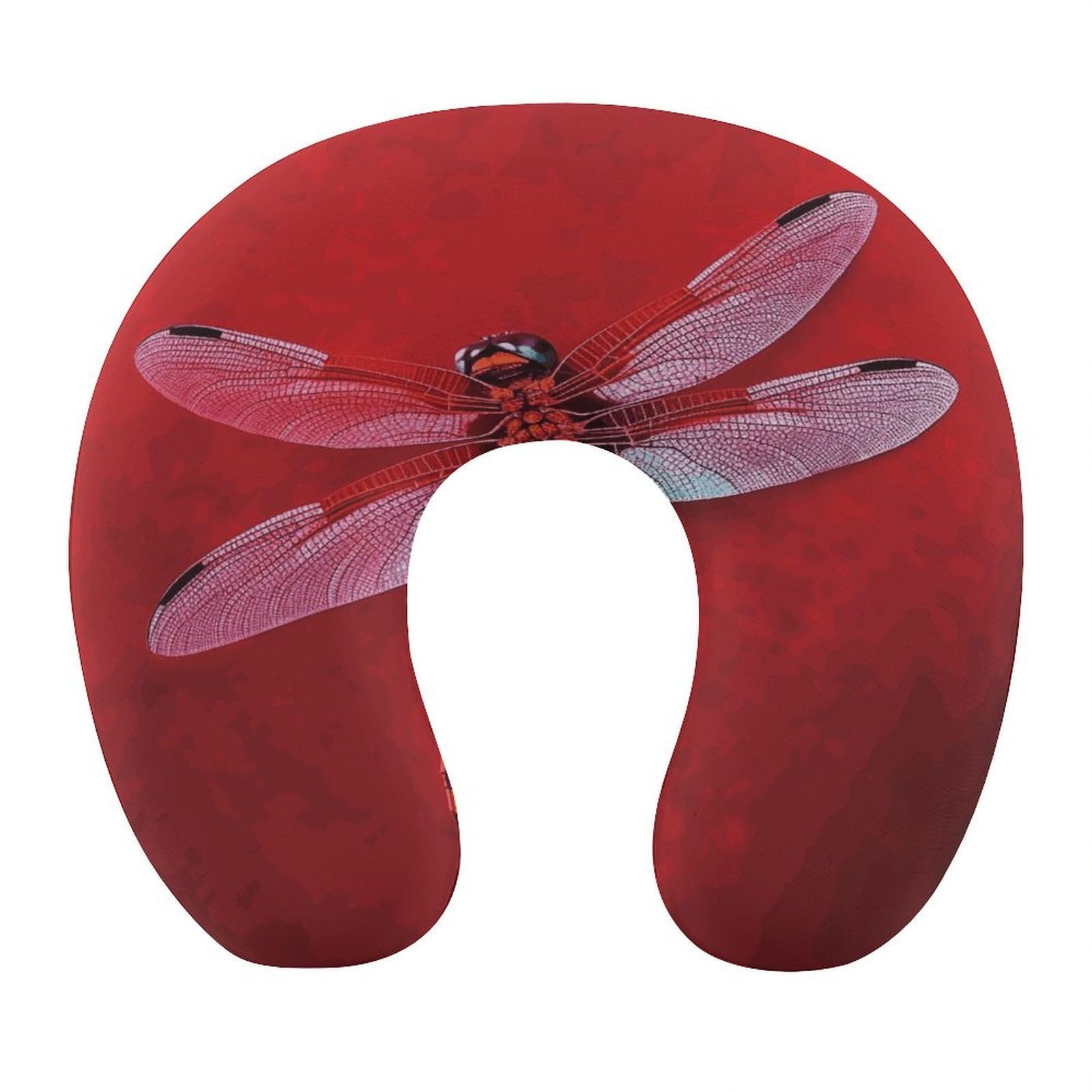 Btcowzrv Style Dragonfly On Red Background U Shaped Neck Pillow Travel Pillows