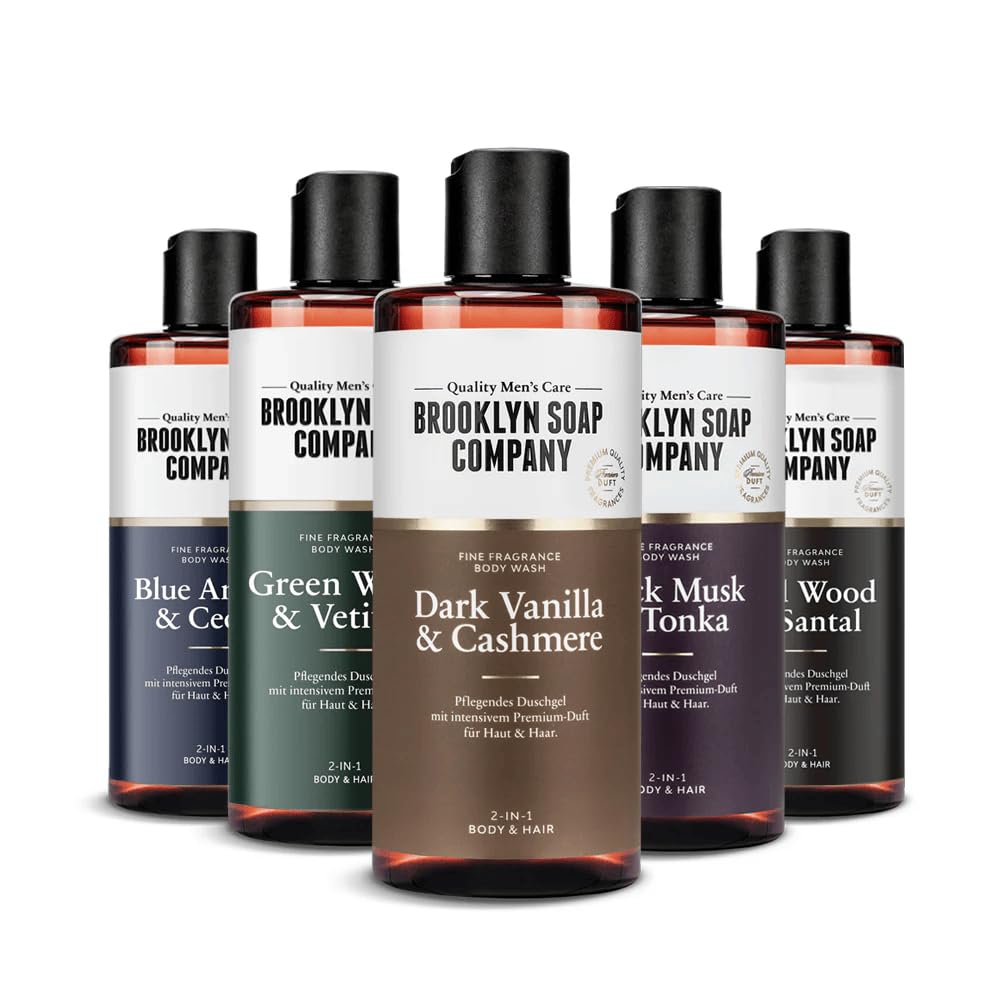 Brooklyn Soap Company Duschgel Männer Fine Fragrance Bundle - 5 x 300 ml Body Wash Set in 5 verschiedenen Düften - 2-in-1 Duschgel für Haut & Haare – Shower Gel Herren