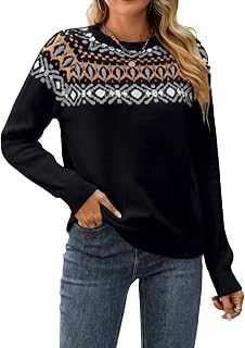 ChiaoLezhee Fair Isle Knit Pullover Sweaters for Women Fall Winter Fairisle