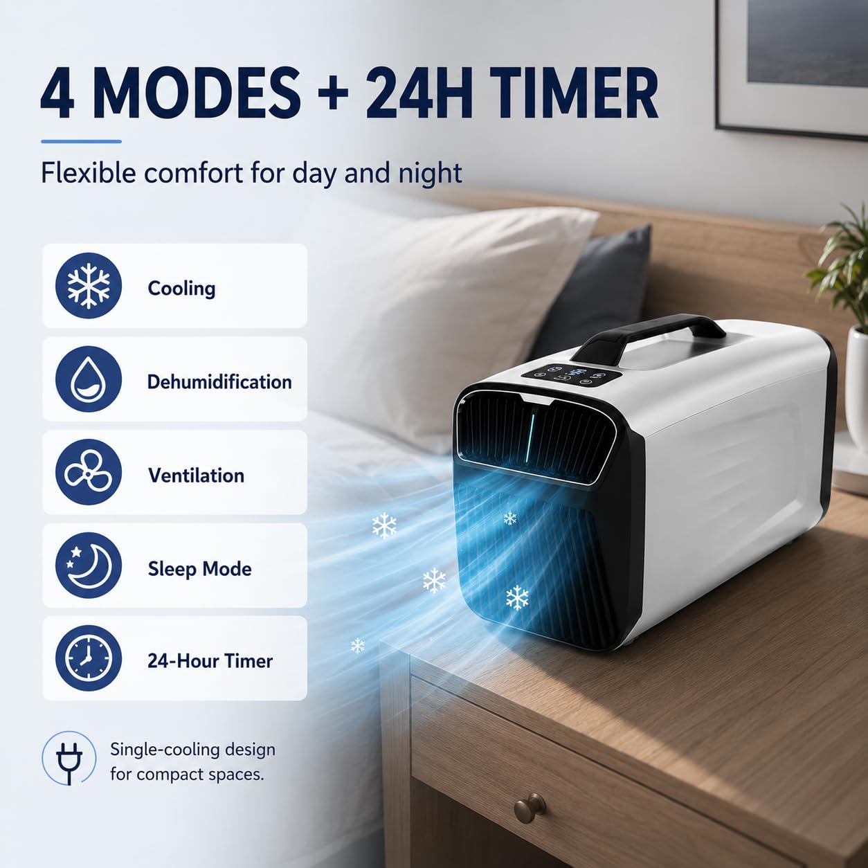 Condizionatore Portatile Stile Inverter per Casa e Camping | Design raffreddamento efficiente, formato viaggio compatto, collegamento AC, 4 modalità, ambiente estivo confortevole