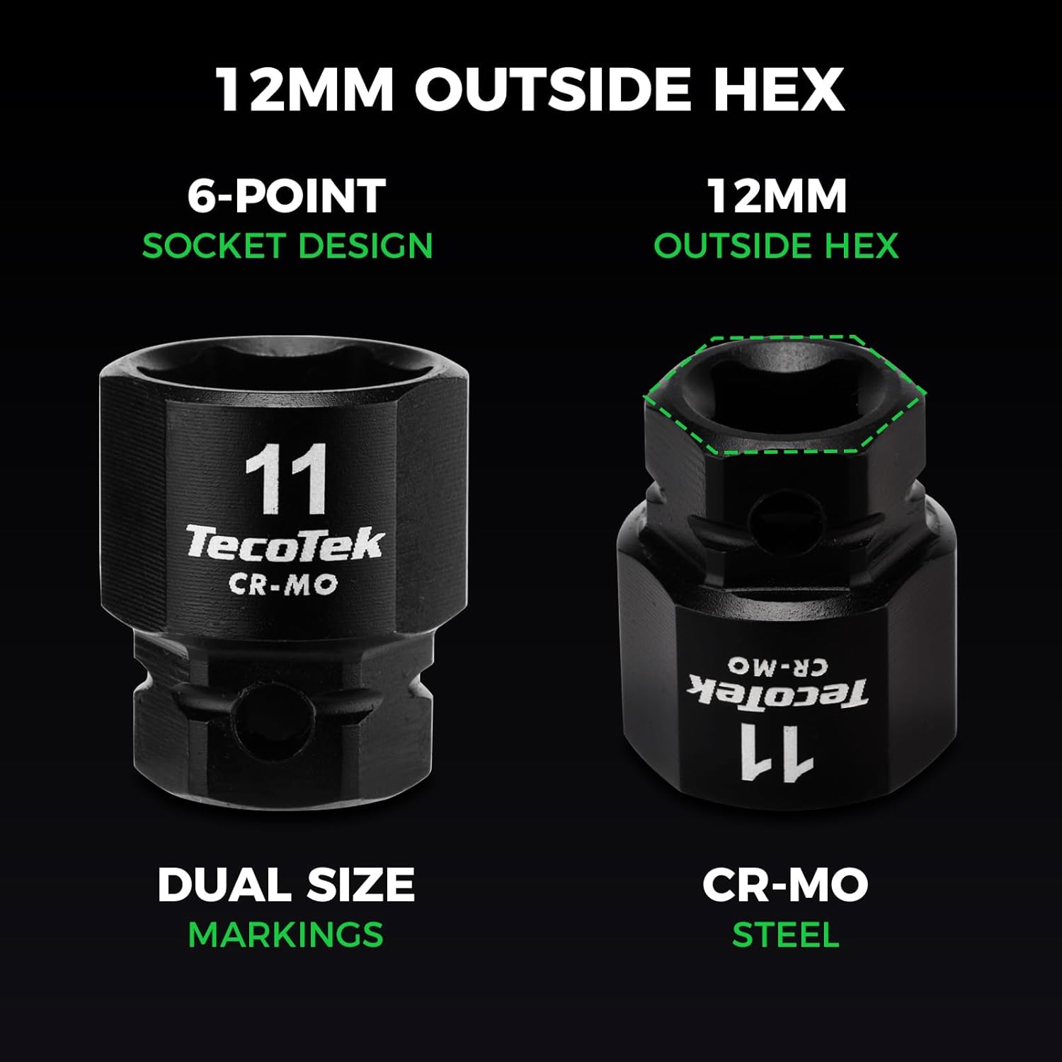 TecoTek 13-Piece 1/4-Inch Drive Metric Low Profile Impact Socket Set, Stubby Socket Set, 4mm to 15mm, No Skips Sizes, 6 Point, Cr-Mo, Shorter Socket for Tight Areas