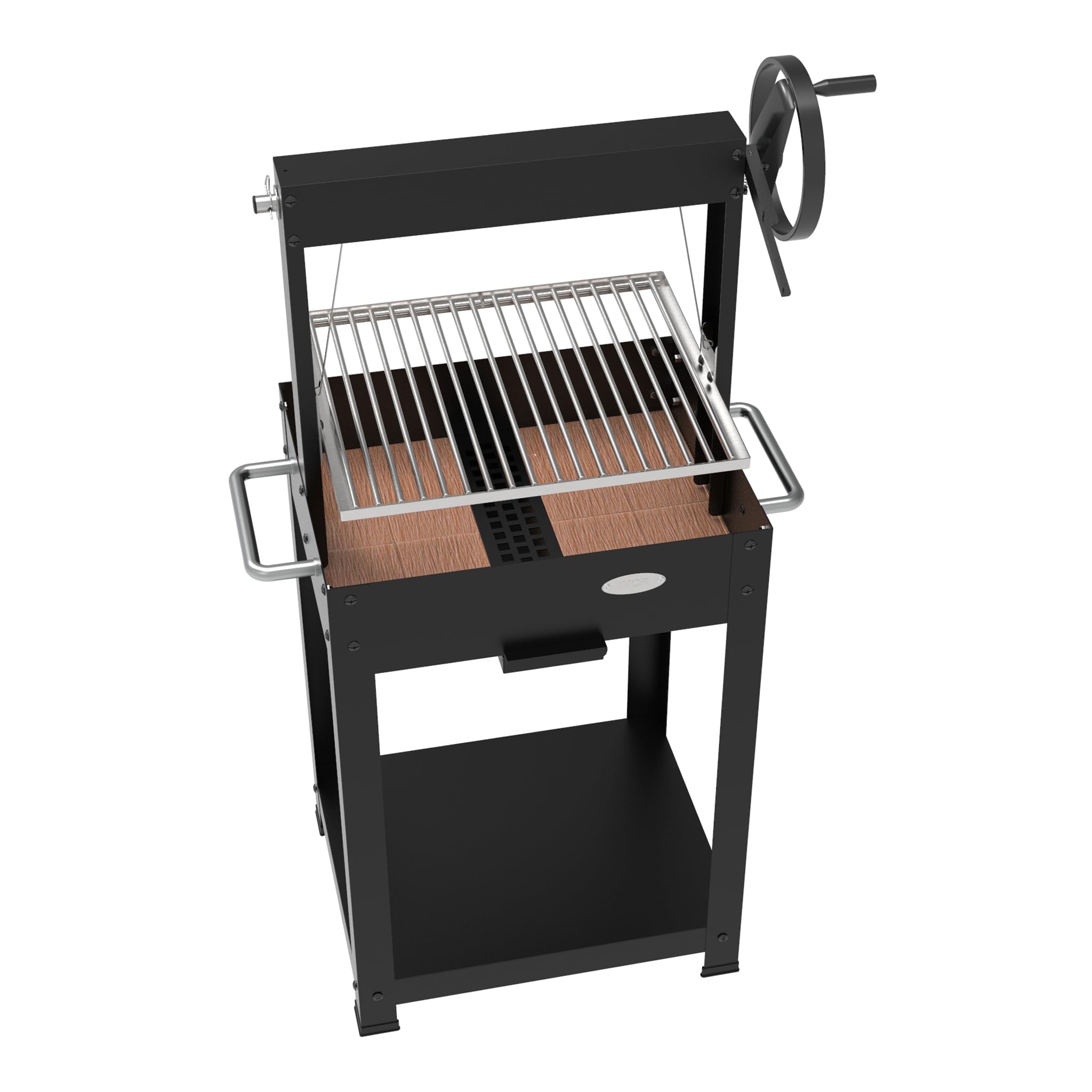 Barbecue a Legna o Carbone "DMX" con Griglia Regolabile a Manovella – Struttura Robusta e Portalegna - 54,4 x 45,5 x 121,5cm