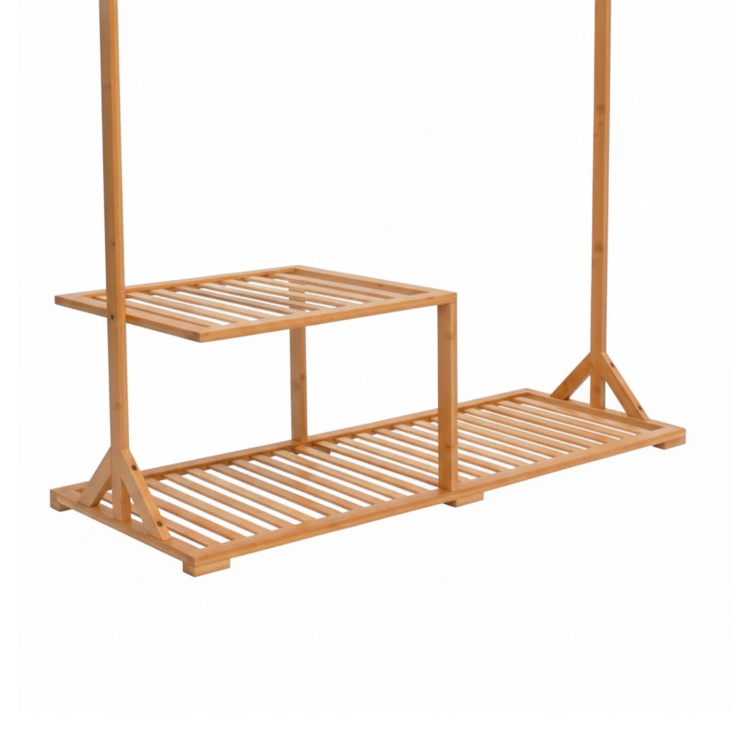 THINIA HOME - Perchero de Pie de Bambú Natural con Zapatero y Ganchos Árbol, Organizador de Entrada, Dormitorio o Recibidor, Estilo Nórdico, 107x40x169 cm