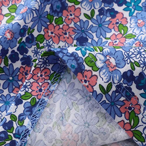Hileelang Kids Little Girls Short Sleeve Dress Summer Cotton Casual Blue Flower Print Peter Pan Collar Basic Tunic Shirt Jersey Dresses 5T #TOP5