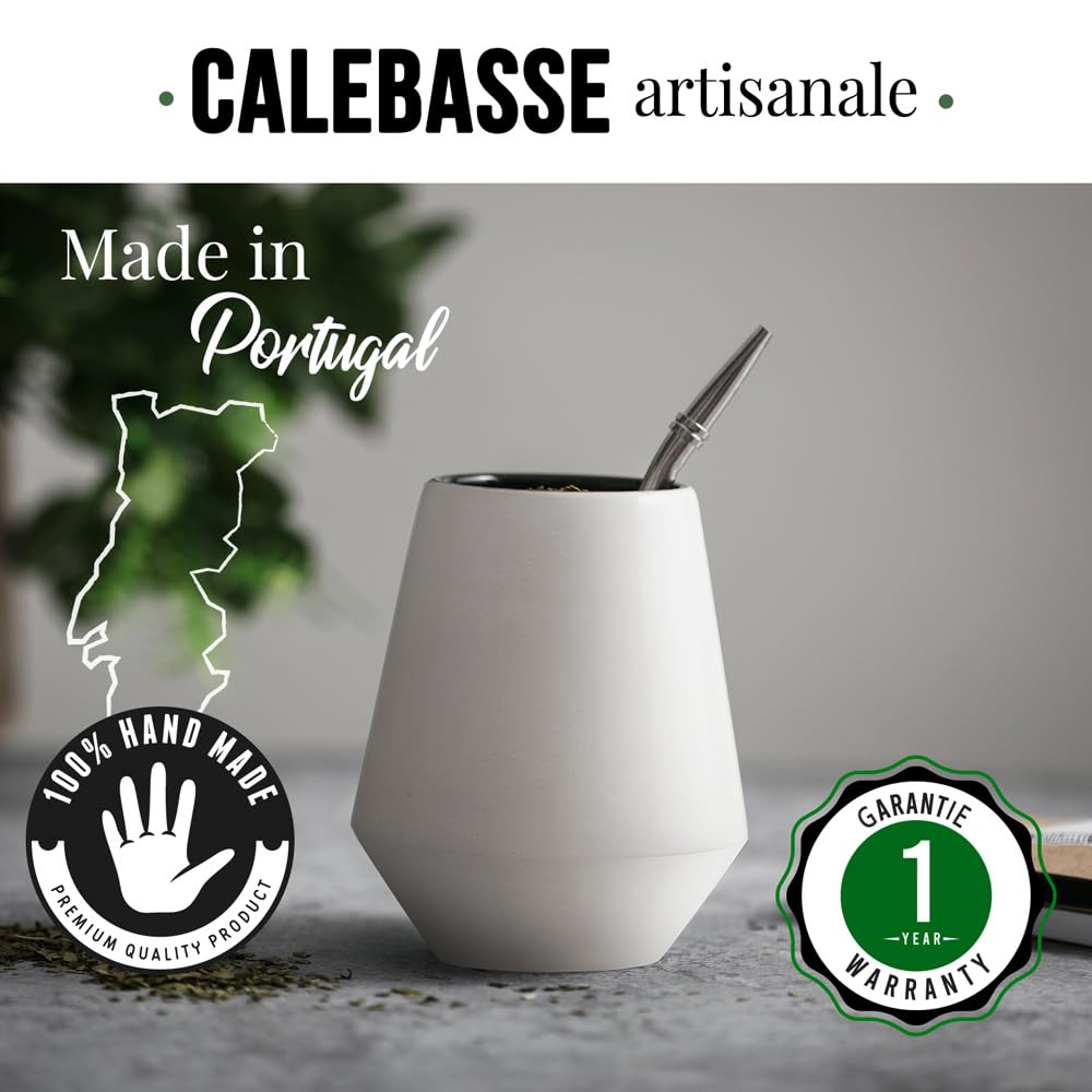 ORIGEENS CALEBASSE MATÉ - Conditionné en France - Kit Mate Complet avec Tasse Maté Céramique Artisanale (Portugal), Bombilla, Yerba Mate BIO inclus - Coffret Cadeau