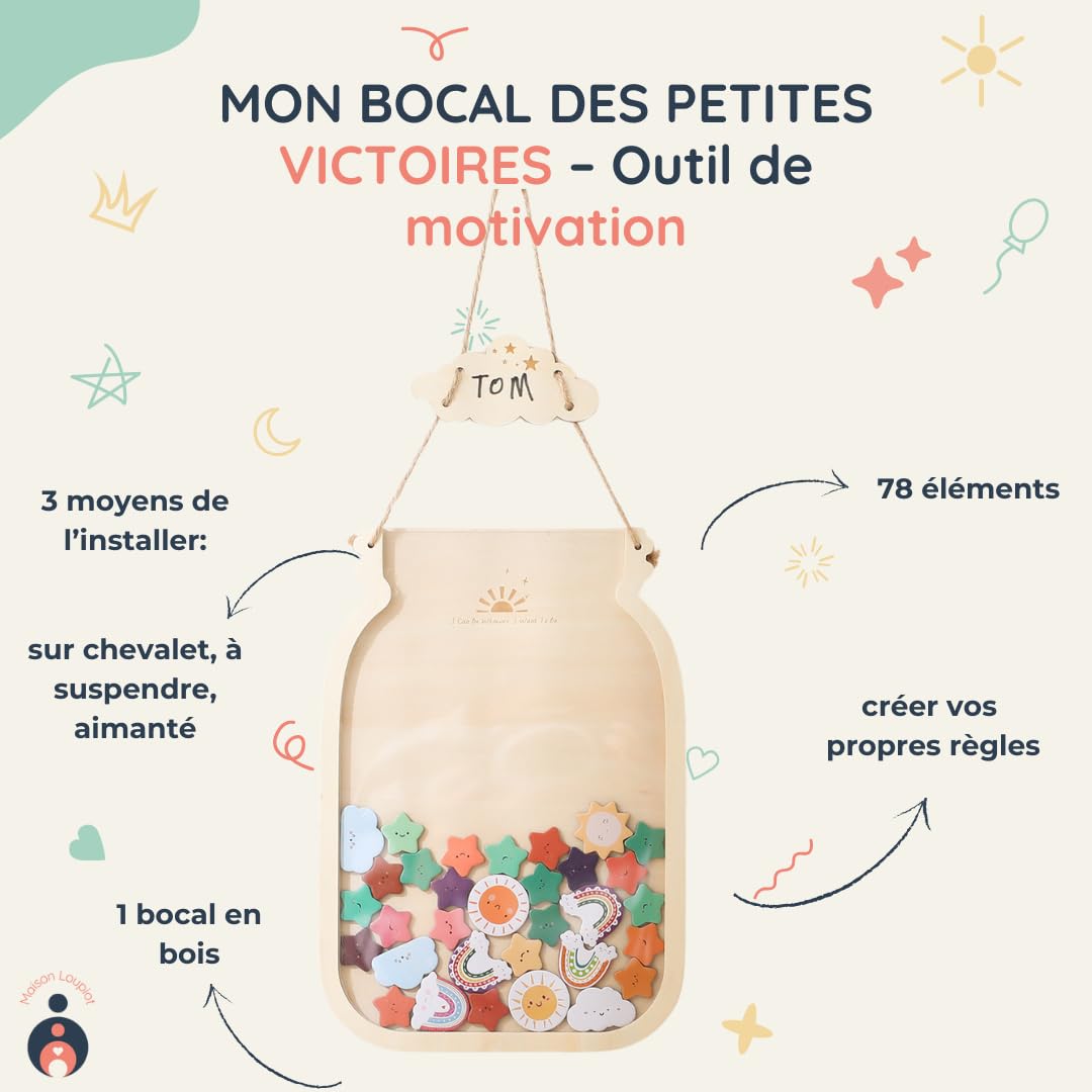 Pot de Récompense Enfant en Bois – Bons Points Aimantés – Motivation et Comportement – Autonomie et Parentalité Positive