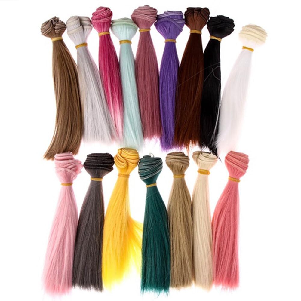 15 * 100cm Doll Wig,16pcs/Pack Doll Accessories Straight Synthetic Fiber Wig Hair 16 Colors for Arts and Crafts Doll Making