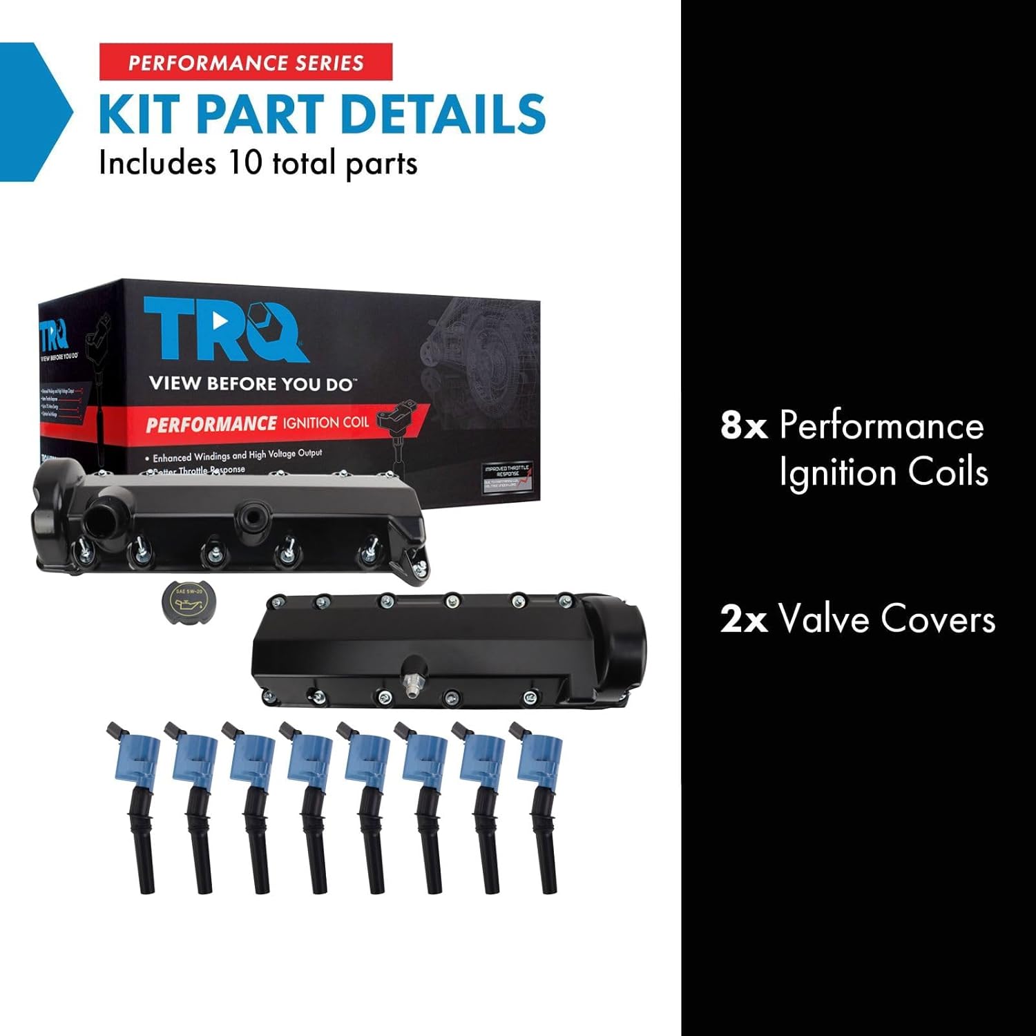 TRQ Ignition Coil Kit 10 Piece Valve Cover Compatible with 1997-2004 Ford Expedition F-150 Heritage F-250 Super Duty F-350 Super Duty 2000-2003 Excursion 1999-2000 Mustang 1998-1999 Lincoln Navigator