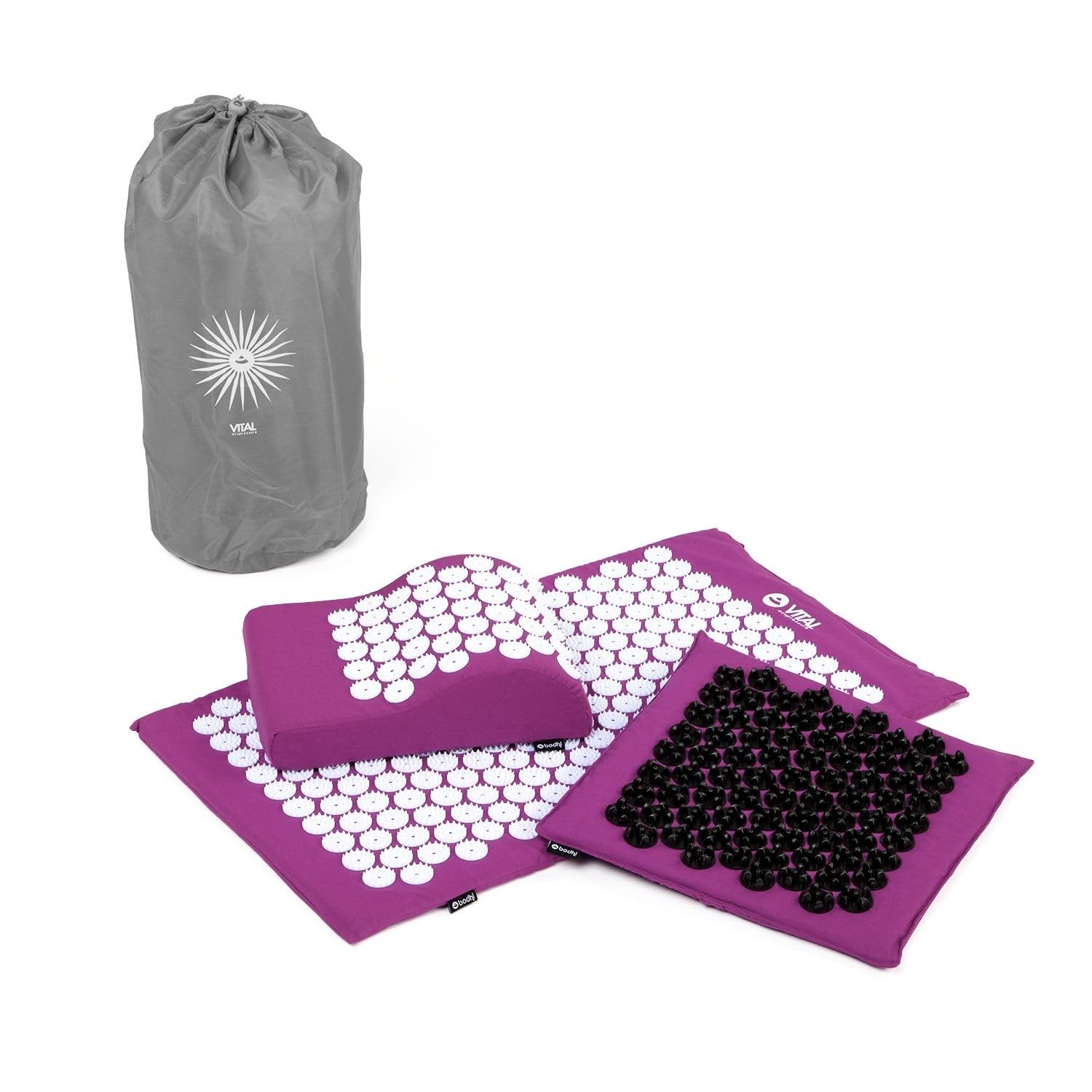 Kit di agopressione Vital Deluxe Standard Melanzana, Tappetino + cuscino & Tappetino per i piedi