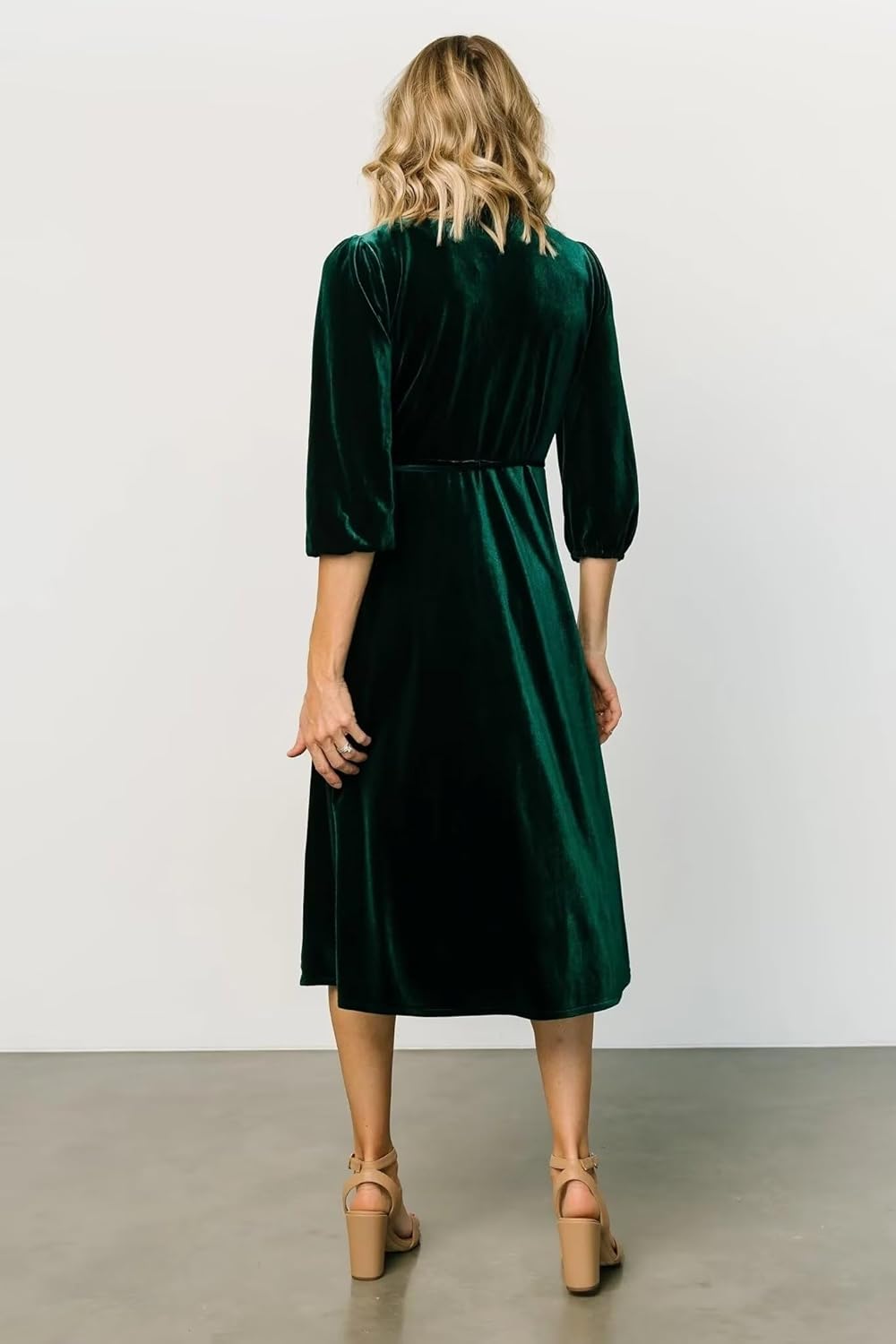 Zepumen Velvet Tea Length Bridesmaid Dresses Long Sleeve Maxi Formal Dress Wedding Guest Dress