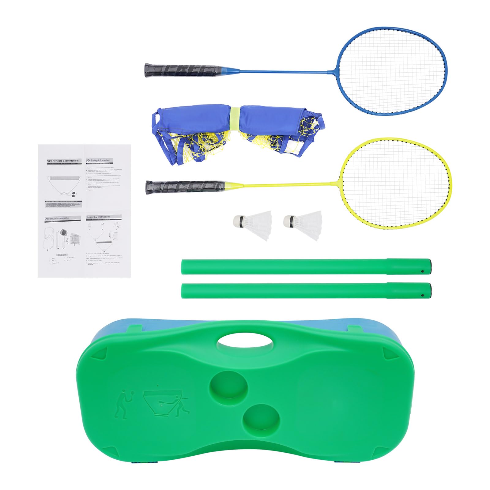 Filet de badminton avec support, support de filet portable, filet de badminton avec 2 raquettes de badminton, 2 volants, filet de volley-ball pour intérieur et extérieur, arrière-cour, plage