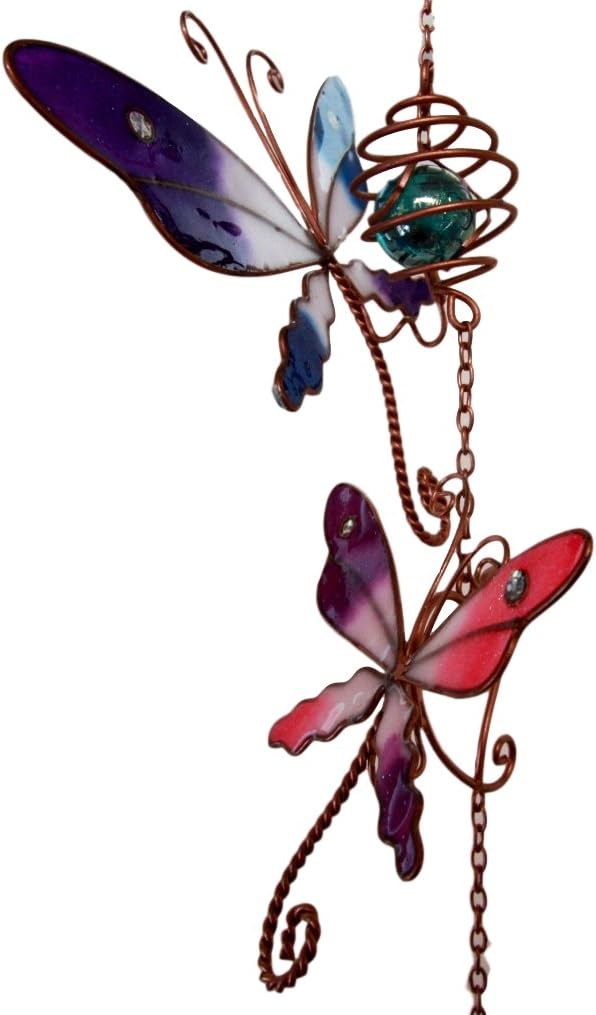 Atlantic Collectibles Stained Glass Colorful Three Butterflies Copper Metal Wind Chime 28"Long Resonant Outdoor Patio Garden Decor Accessory