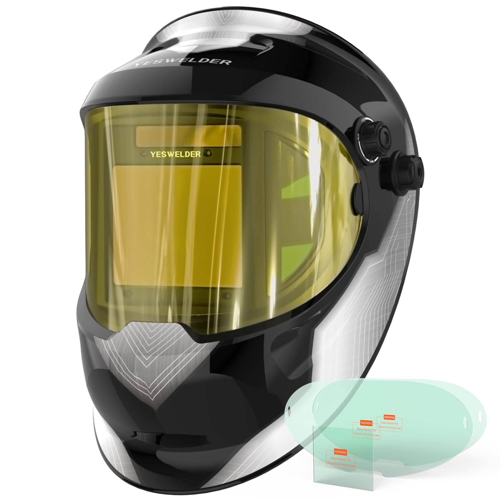 Large Viewing True Color Solar Powered Auto Darkening Silver Welding Helmet with SIDE VIEW, 4 Arc Sensor Wide Shade 4/5-9/9-13 Welder Mask for TIG MIG ARC Grinding Plasma LYG-Q800D-A