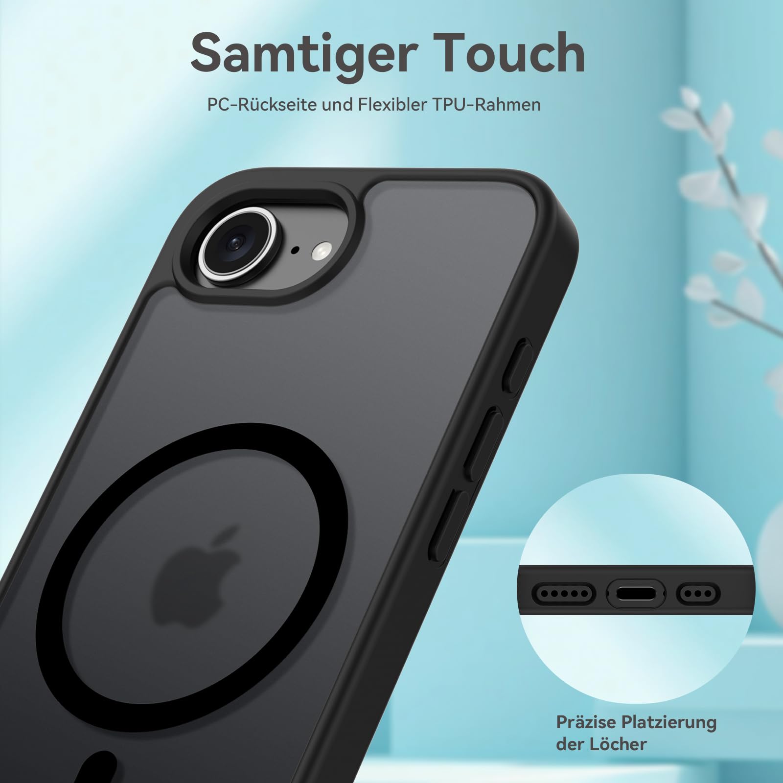 Natiiozie Magnetica Cover per iPhone 16E Compatibile con ricarica wireless Custodia Traslucida Opaca Posteriore, Antiurto Anti-impronta Resistente ai Graffi Protettiva Case Nero