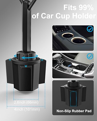 Miniatura 3 de woleyi Soporte doble para tableta para taza de automóvil, brazo de metal doble Soporte ajustable resistente para vasos de automóvil, soporte para