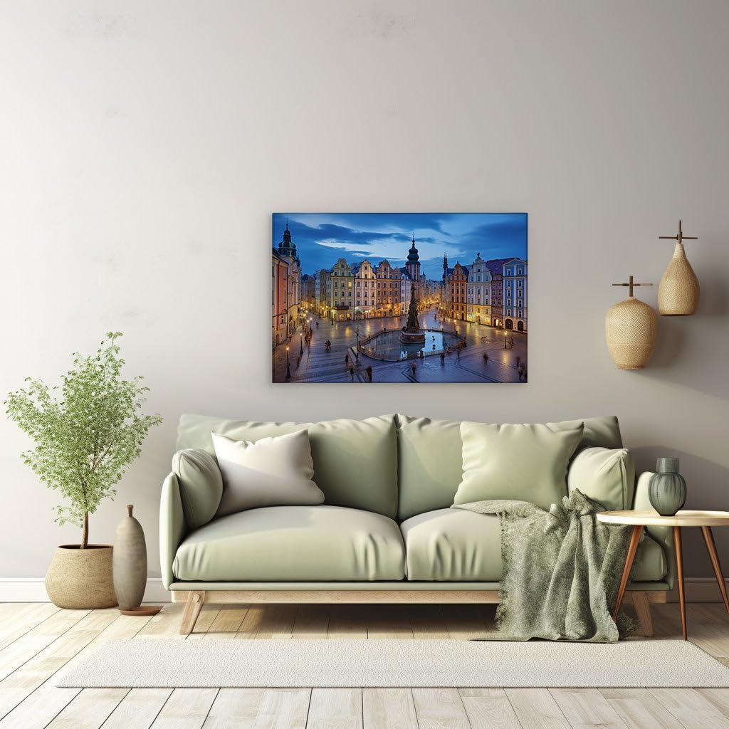 Canvas for Living room. Enchanted Evenings in Poland's Vibrant City Squares, 27 x 18 inch Canvas Wall Art - Urban Global Cities - Modern Home Decor