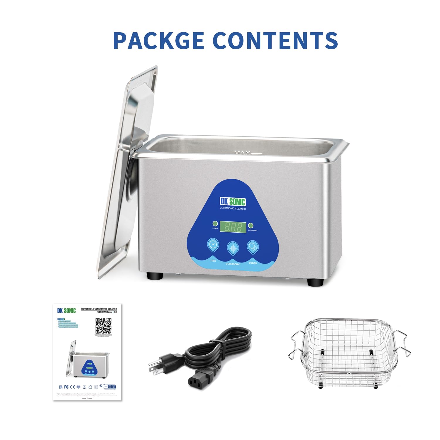 DK SONIC Ultraschallreiniger 900 ML Edelstahl, 35W ltraschallreinigungsgerät mit digitalem Timer zum Reinigen von Schmuck, Brillen, Münzen (inkl. Korb)
