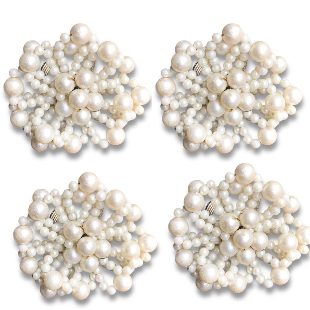INSTOOKNapkin Ring for Dining Table White Drop Pearls Look Beaded Napkin Ring Set of 4PCS
