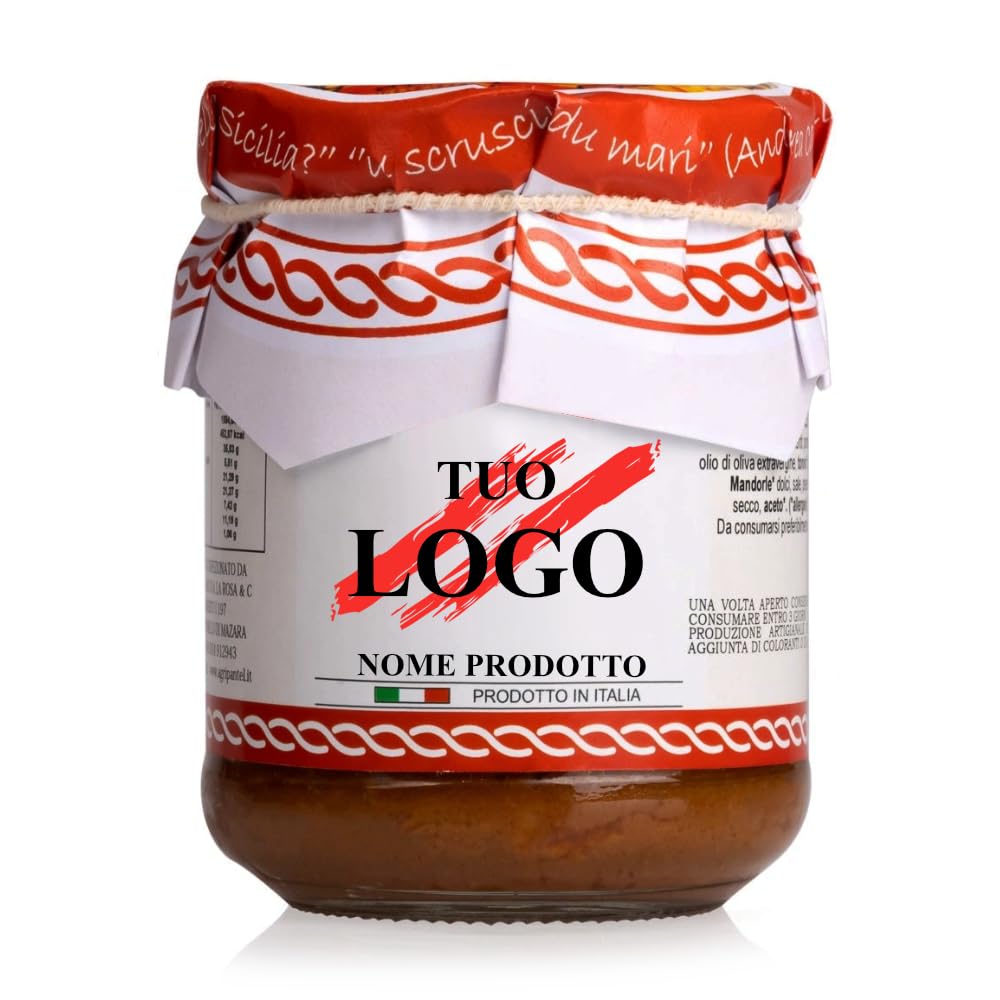 60 Barattoli da 180g Pesti Pronti Condimenti per pasta con etichetta personalizzabile Gusti disponibili: Pantesco, alla Favignanese e alla Ericina - Prodotti Tipici Siciliani