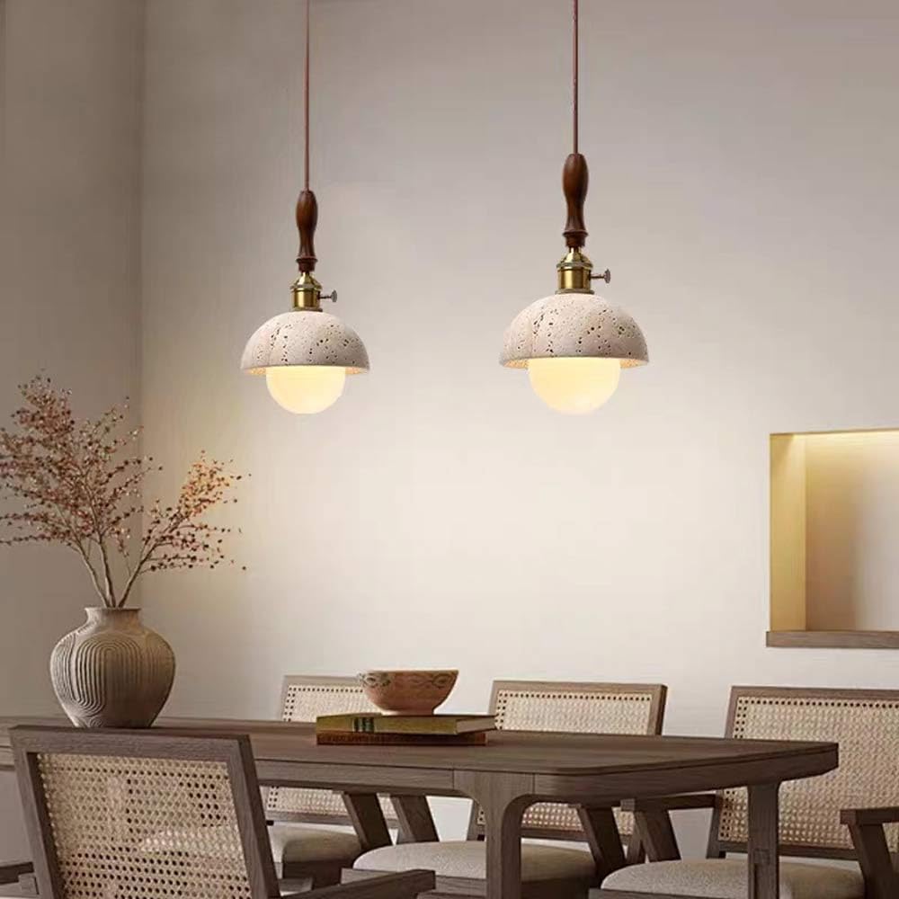 Generico Lampada A Sospensione In Travertino Naturale Da Soffitto In Legno Vintage Per Fattoria E26 Regolabile