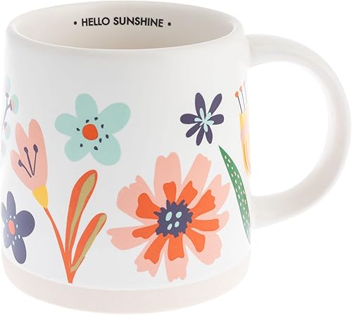 Karma, Taza Shelly de 14 onzas, bonita taza de café y té, tazas de café de cerámica para mujeres y hombres, Hello Sunshine