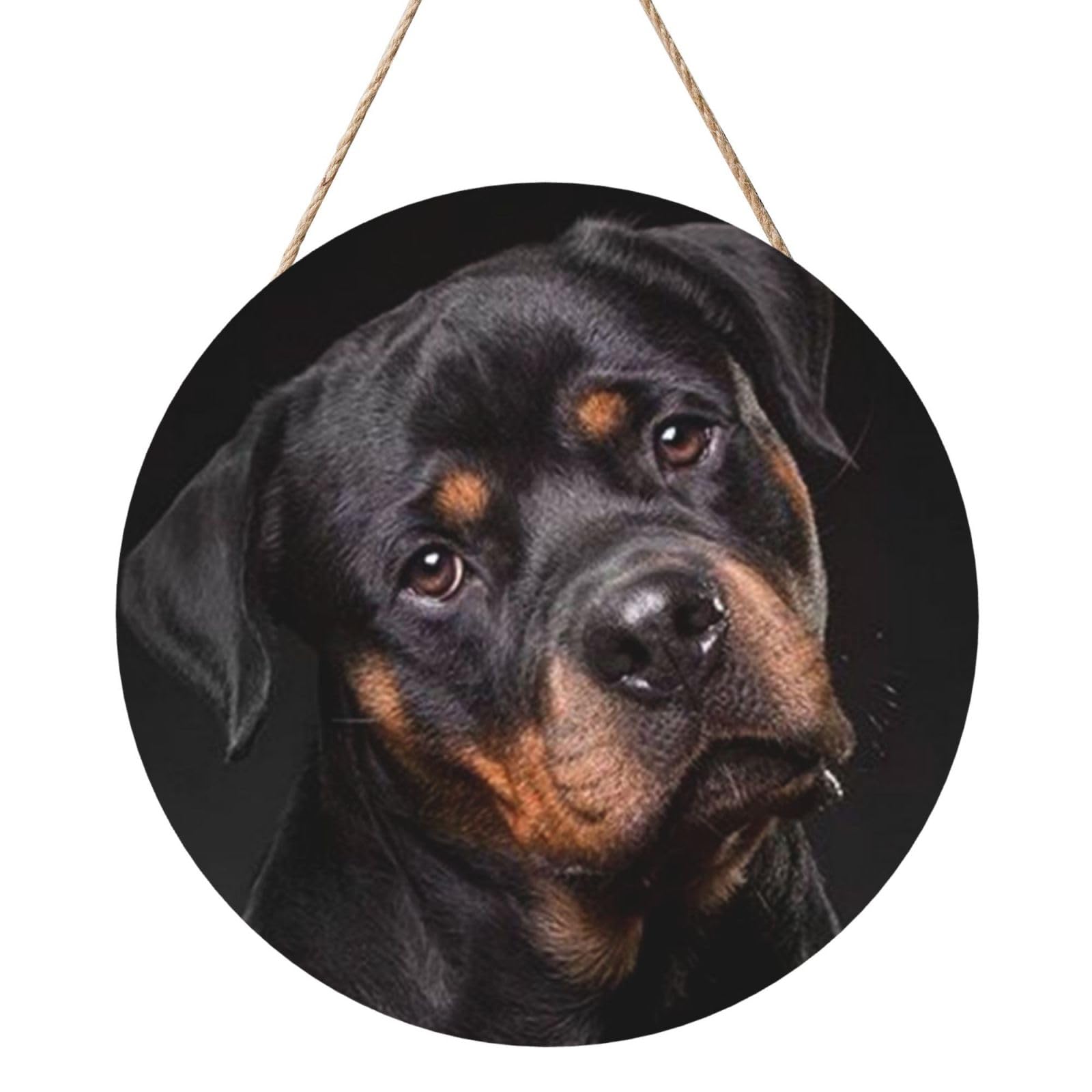 InOmak Rottweiler – Loving Confident And Loyal, Round Wood Panel Painting 12 in, Wall Hanging Painting For Home