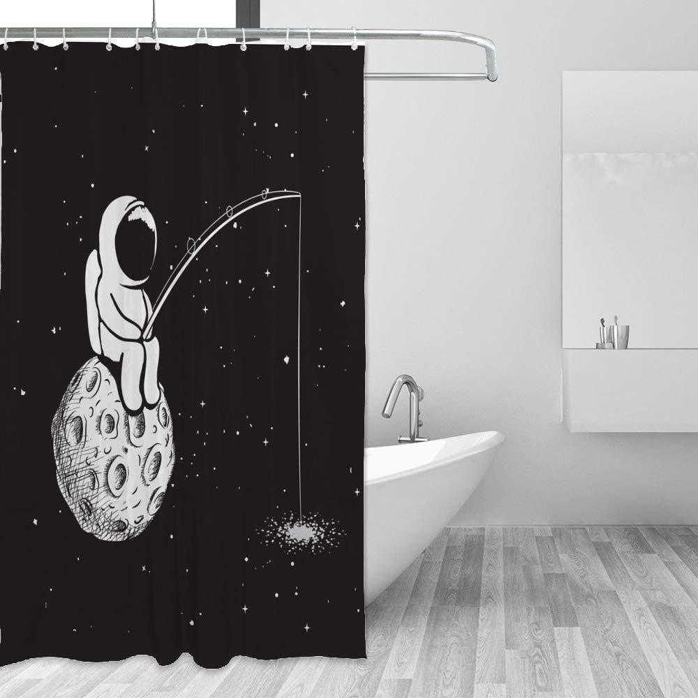 Rideau de douche astronaute motif étoiles en tissu polyester déperlant