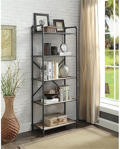 Miniatura 2 de Acme Itzel - Estantería rectangular de 5 niveles de madera en roble antiguo y gris arena