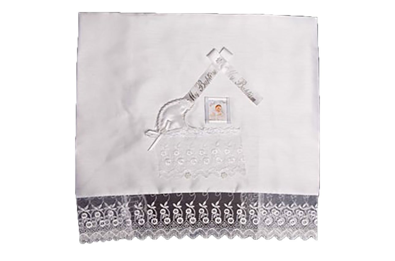 White Christening Blanket with Crib Design
