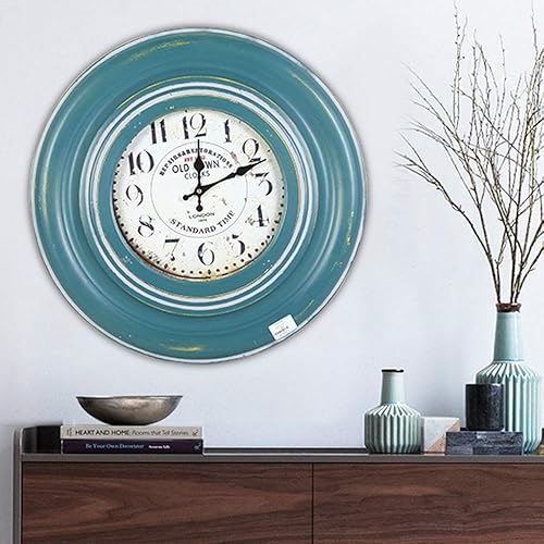 Wall Clock Blue Iron Round Clock Wall Hanging Nordic Modern Industrial Style French Retro Old Wall Clocks 54.5 * 54.5 (cm)