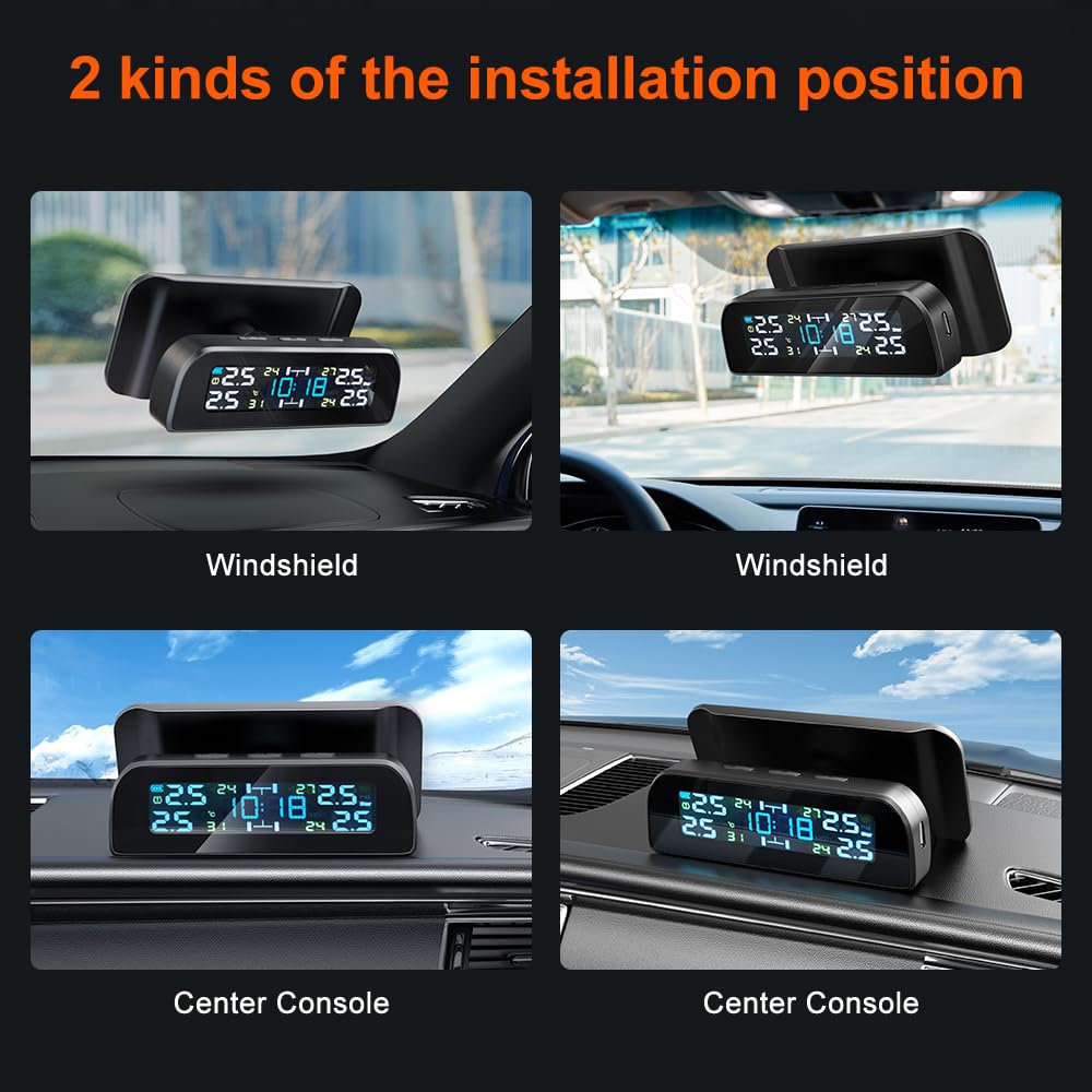 Tpms Sistema di monitoraggio della Pressione dei Pneumatici for Auto con sensore Solare Sensori Esterni della Pressione dei Pneumatici for 4 Ruote Pressione Pneumatici(T3 Internal)