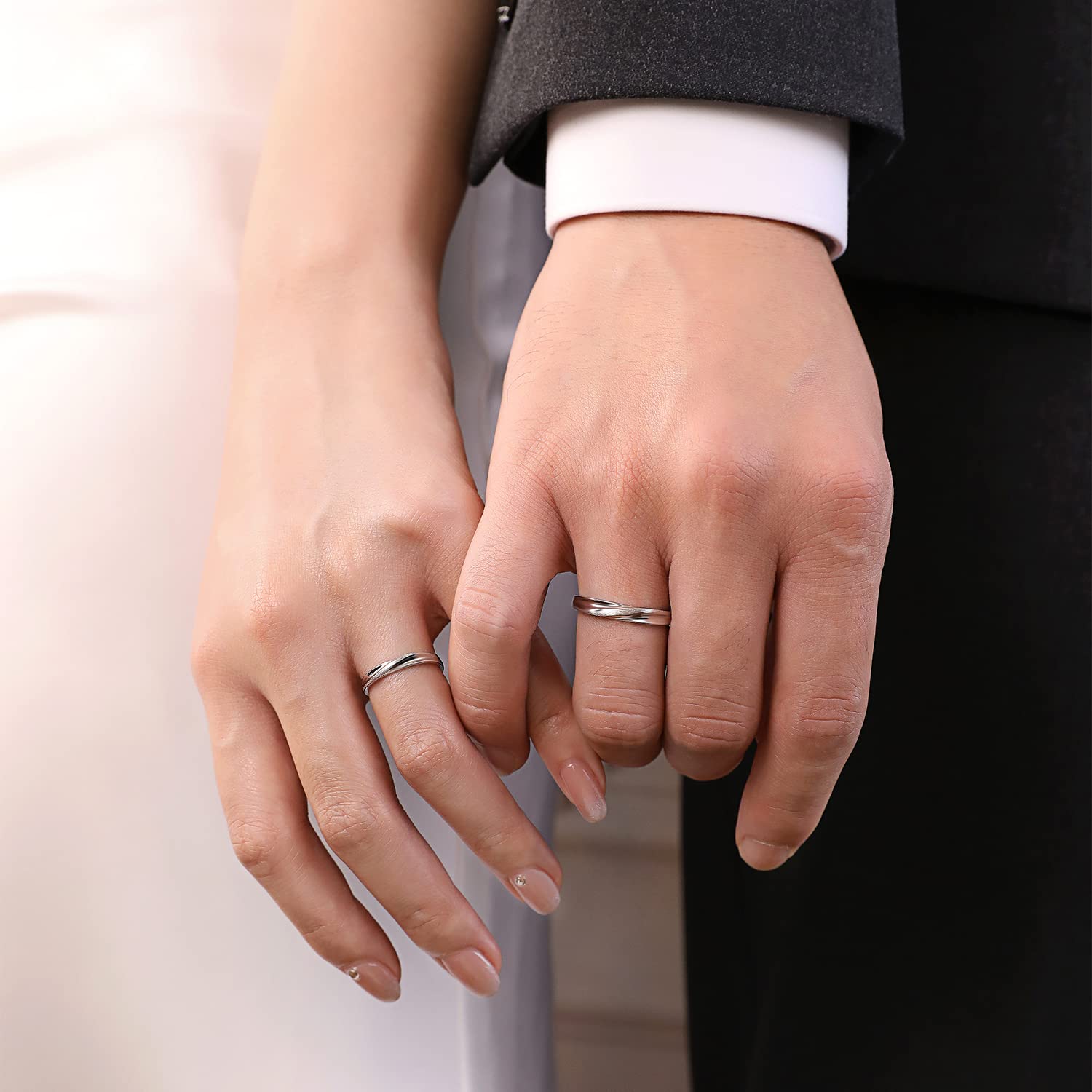 Meissa Anelli di coppia in argento 925 Fascia di coppia a torsione per uomini e donne Anello di fidanzamento promessa di matrimonio anello di anniversario Set di anelli, Set di due