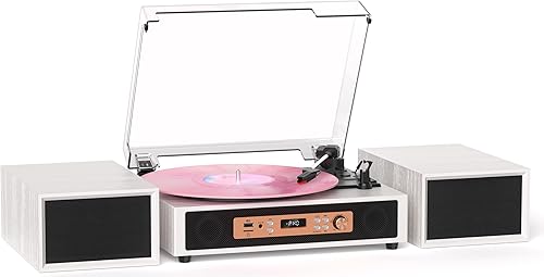 Tocadiscos Bluetooth con altavoces estéreo integrados y externos, tarjeta USBTF y grabación de PC, tocadiscos vintage de 3 velocidades con salidas