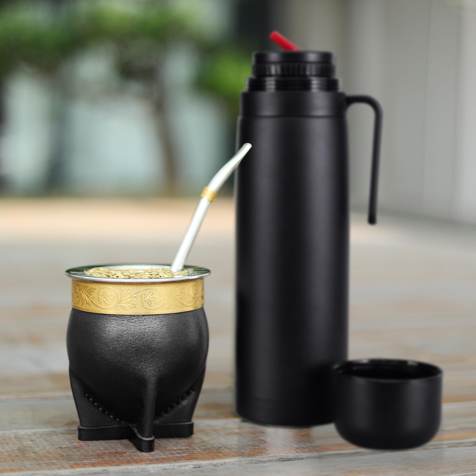 Argentine Yerba Mate Tasse avec paille et brosse de nettoyage Noir, Gourde Mate