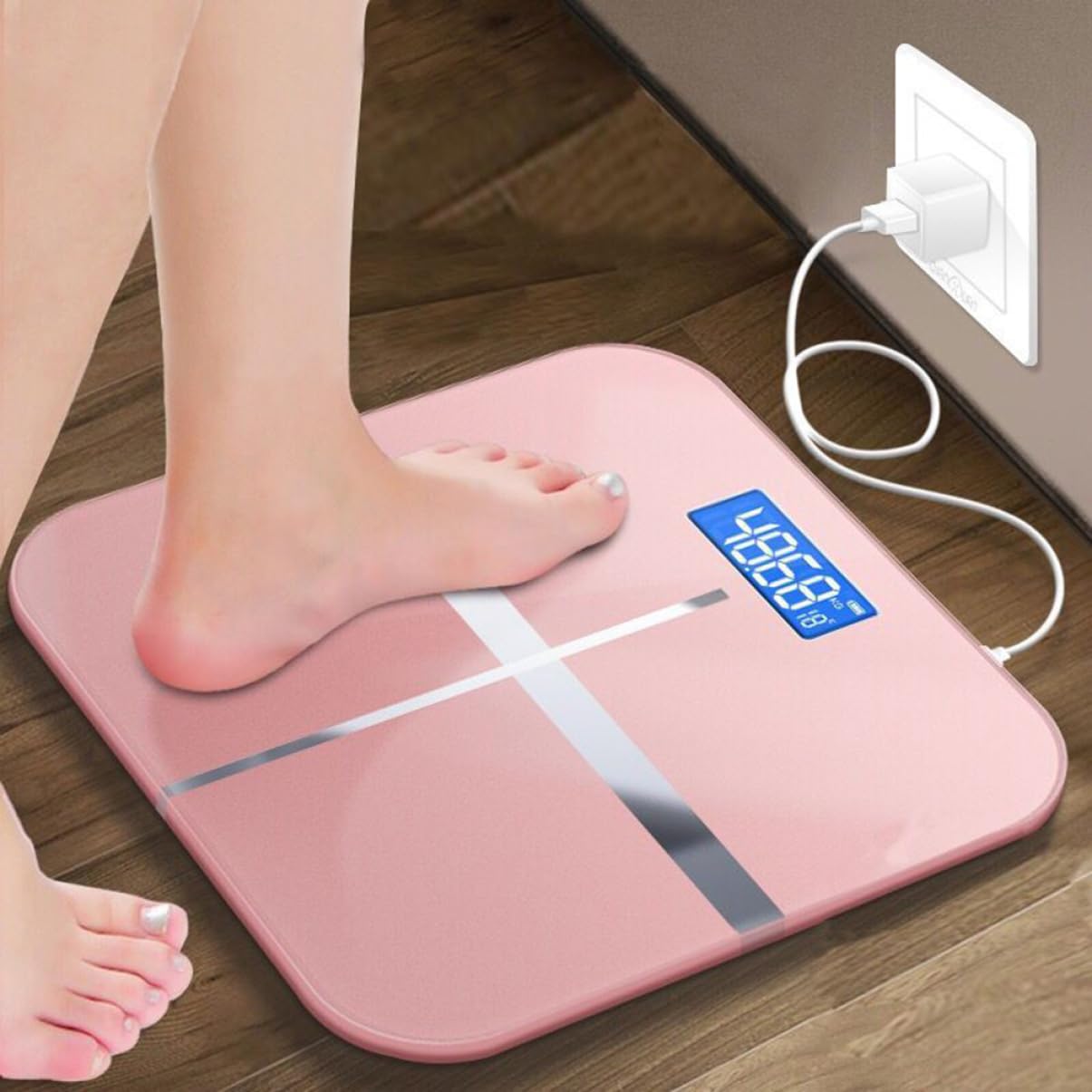 SHERCHPRY Bilancia Elettronica Digitale e Controllo Peso Corporeo Ricaricabile USB Display Grande e Preciso Vetro Temperato Design Unico per Uso Domestico
