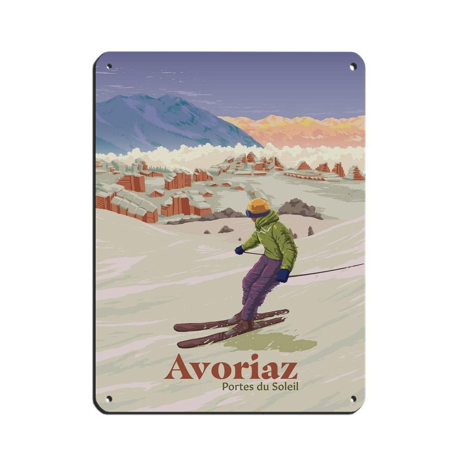 Poster rétro de la station de ski Avoriaz pour créer une déco murale ambiance chalet alpin