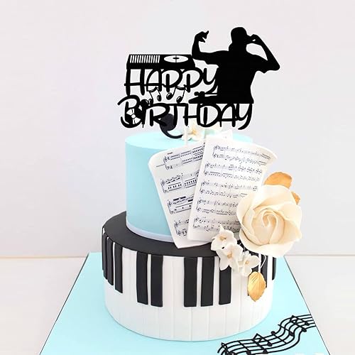 Miniatura 6 de Decoración para tartas de cumpleaños de DJ, decoración de fiesta de hip hop hurra, decoración de fiesta temática de discoteca, suministros dorados