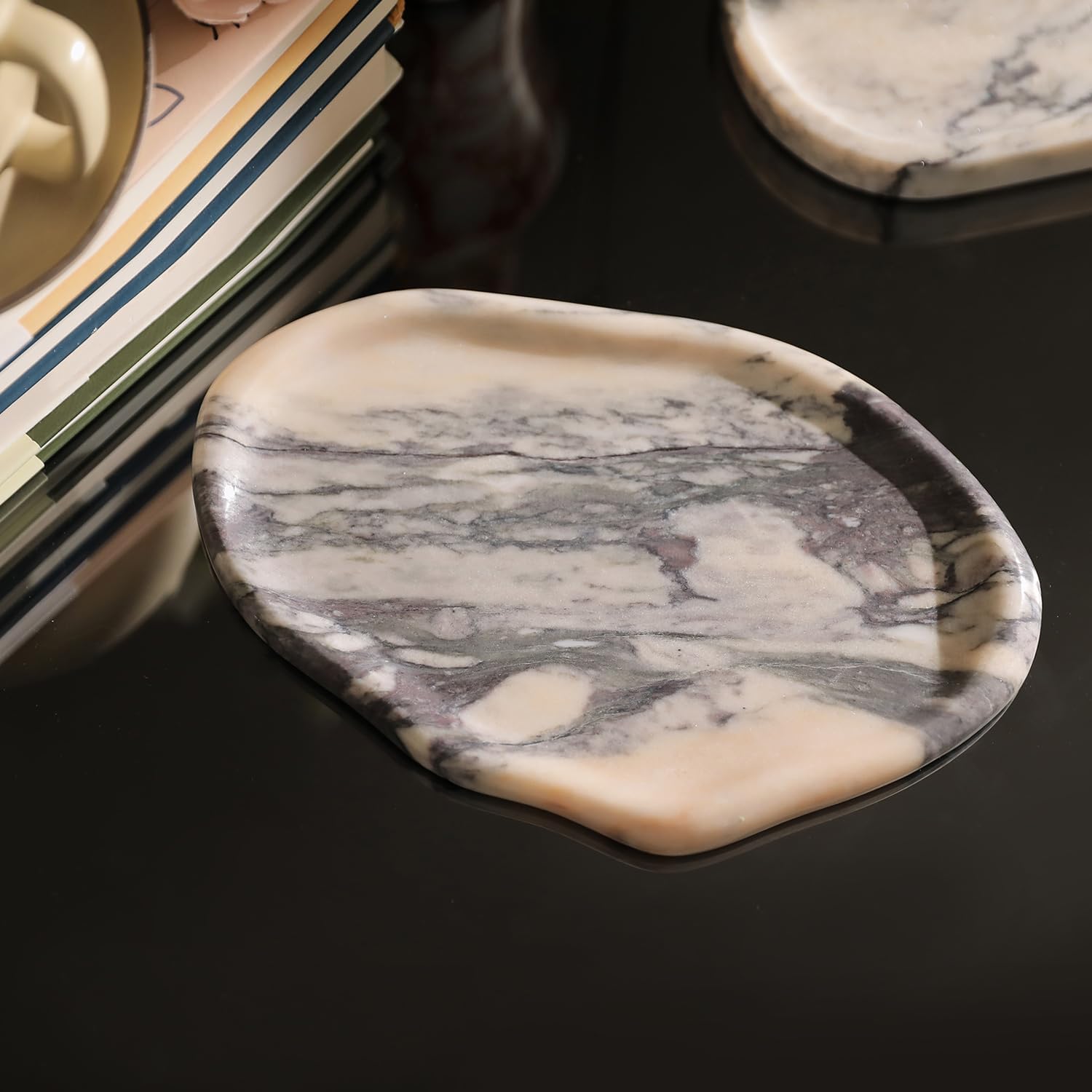 Natural Marble Cloud Shape Jewelry Tray, Key Tray For Entryway Table, Jewelry Dish Trinket Tray for Home Décor, Ring Holder for Women Gift, 10"(25cm) X 6.3"(16cm)