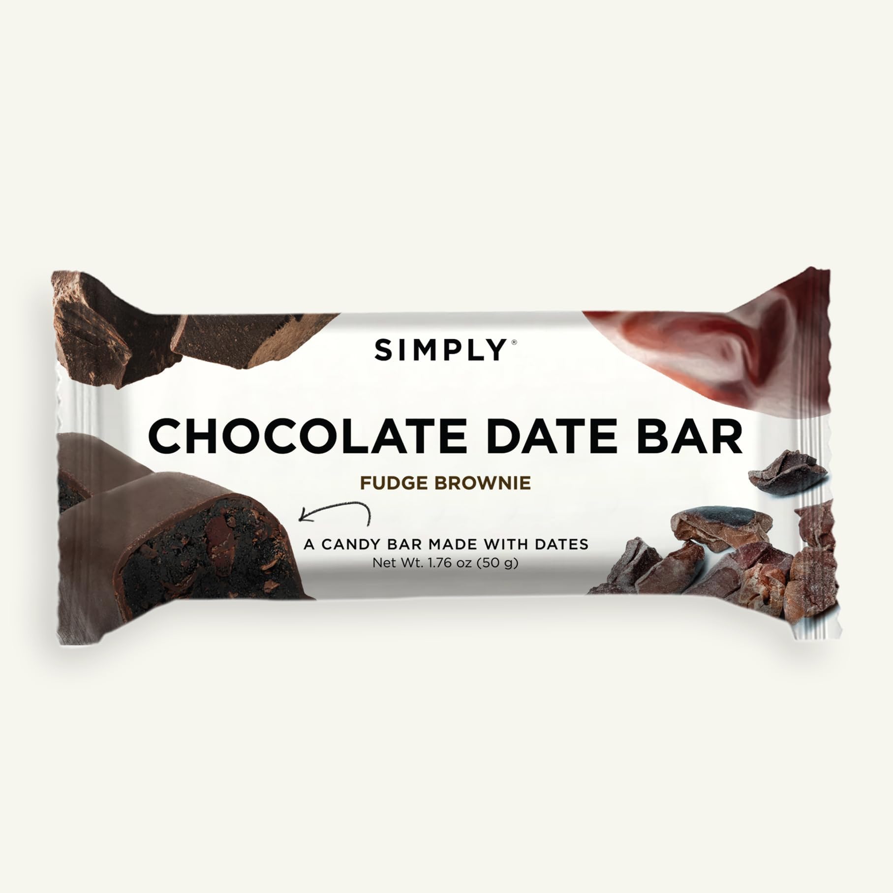 Simply Chocolate Date Bars | Fudge Brownie | Fair Trade Chocolate | Vegan + Non-GMO (Pack of 6)