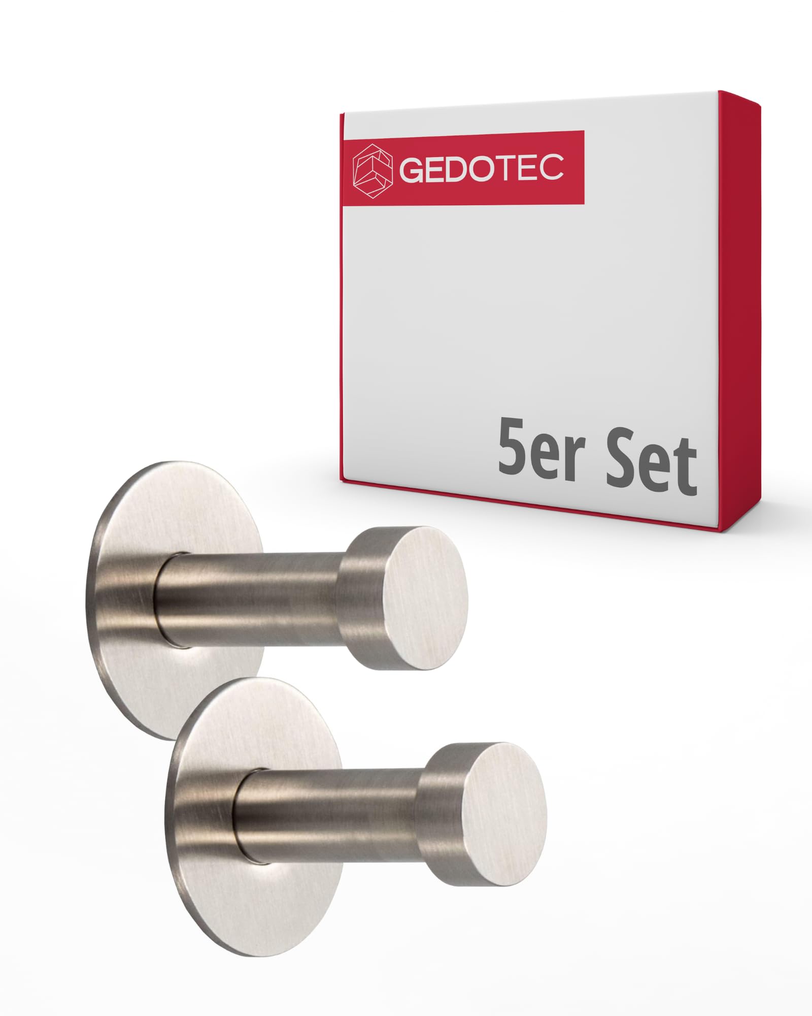 Gedotec Brushed Matte Stainless Steel Up-25 Coat Hooks Stainless Steel | Depth: 32 Mm | Pack Of 5 | Matt Brushed Stainless Steel | Hooks For Concealed Attachment | Coat Hooks Door - Wardrobe & Wall Mounting | Wall Hooks With