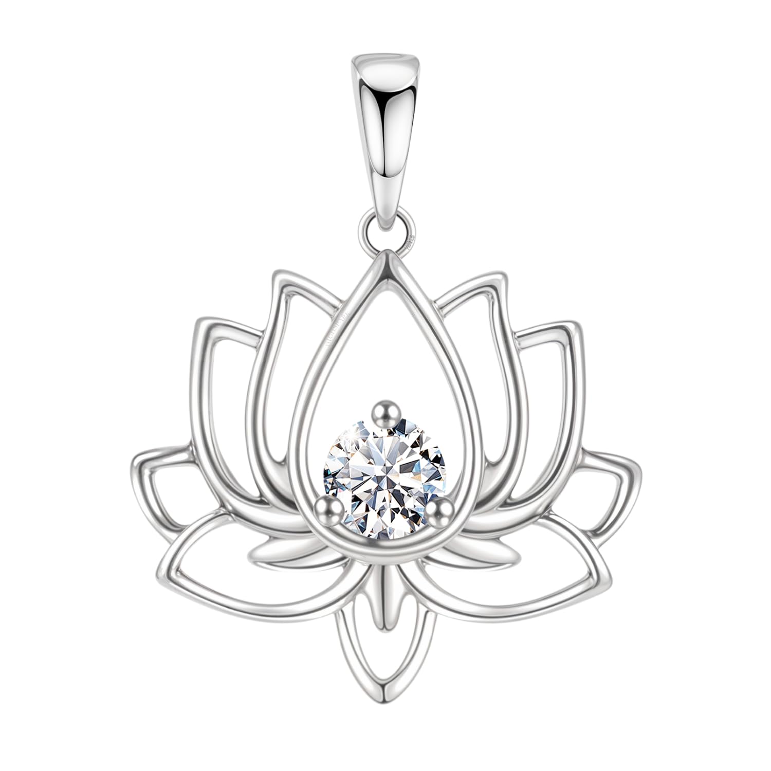 925 Silver Lotus Solitaire Pendant | 92.5 Sterling Silver and Diamond like Brilliance Sparkling Zirconia | Lovely Gift - Lotus