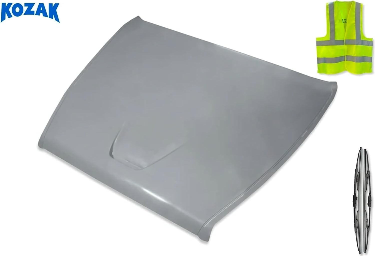KOZAK Fiberglass Top Hood Сompatible with Volvo VNL 2004-2017 Includes Logo, 2X 22 Windshield Wipers, and Reflective Vest