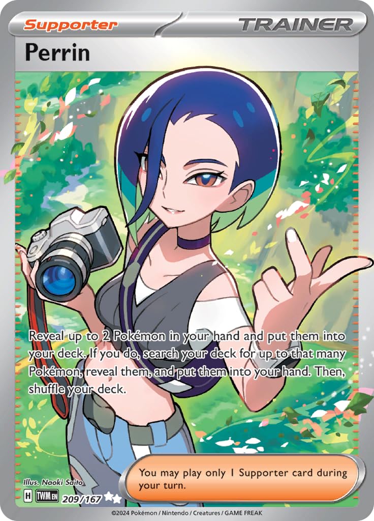 Amazon.com: Pokemon – Perrin 209/167 – Twilight Masquerade – Full Art  Suppoter Card – Secret Rare : Toys & Games