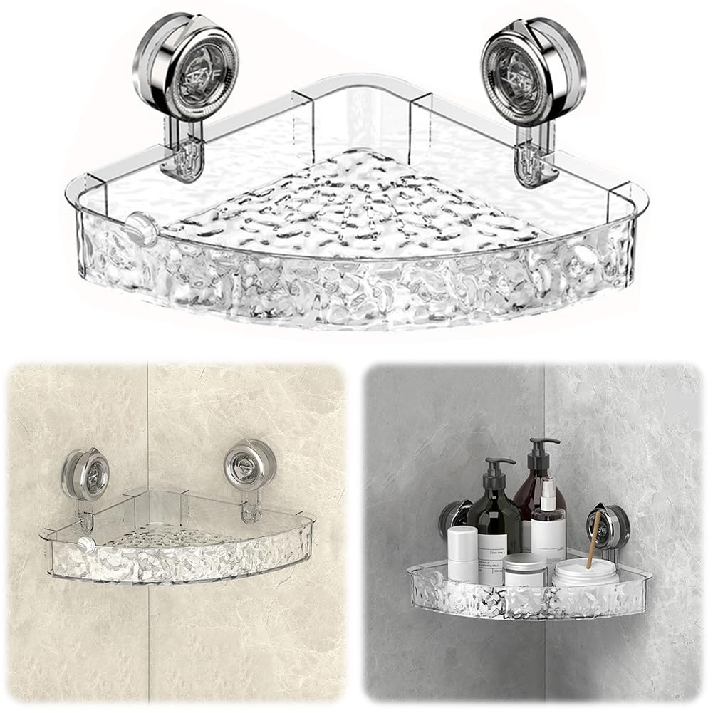 Corrugated Suction Cup Storage Holder New Wall Mounted Suction Shower Rack Organizer Clear Acrylic Shower Caddy - Large
