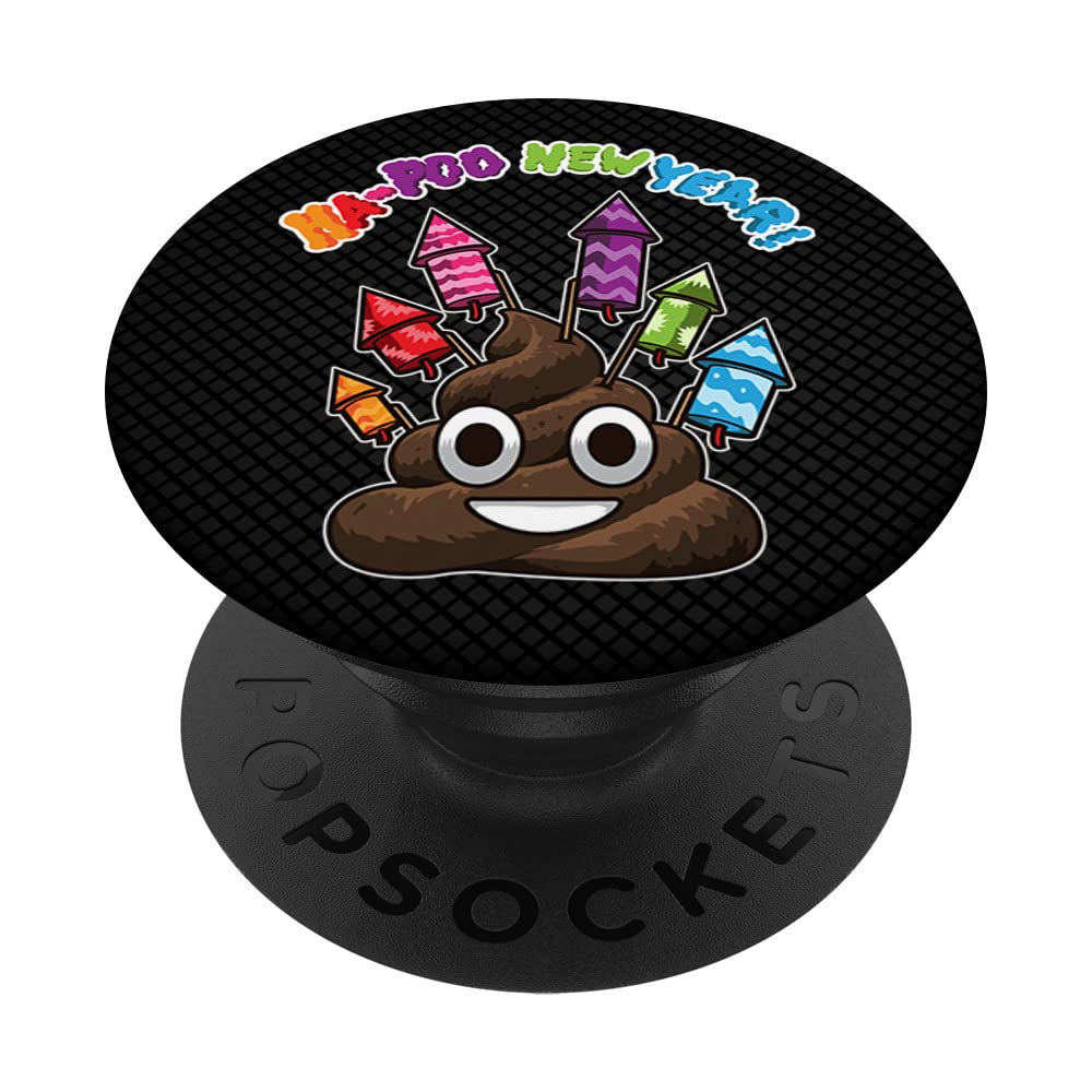 Happy New Year "Ha-Poo" Hilarious Poop Emoticon Pun PopSockets Swappable PopGrip