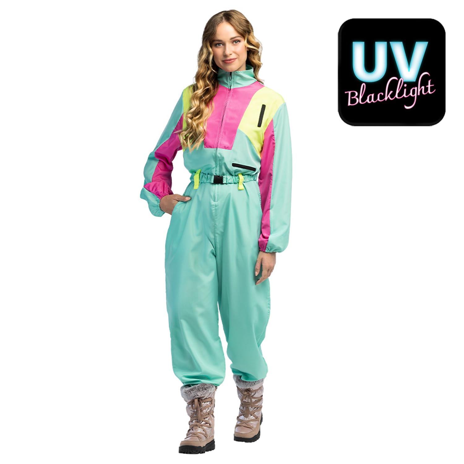 Boland – Combinaison de ski rétro, brille sous la lumière noire, costume des années 80 pour femmes, tenue pour après-ski, costume pour carnaval