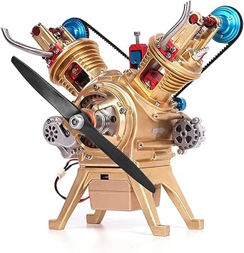 V2 Twin-Cylinder Engine Model Kit - 217 PCS All-Metal Mechanical DIY Assembly with Electric Motor, Functional STEM Science Educational Project for Adults