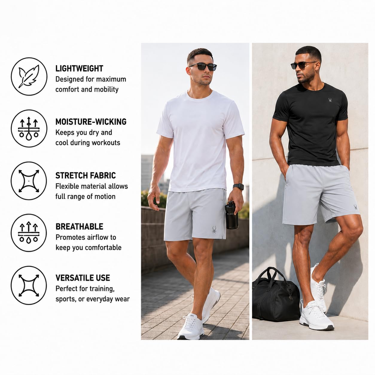 Spyder Pantalones cortos deportivos para hombre, ligeros, elásticos, con bolsillos para entrenamiento y correr, entrepierna de 8 pulgadas