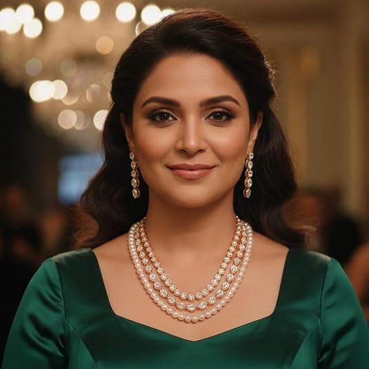 Amazon.com: Touchstone Indian Jewelry Kundan Look Necklace Set for Women, Gold Tone | Includes matching earrings; Bollywood long bridal set for weddings, prom, parties and formal events; faux pearls: