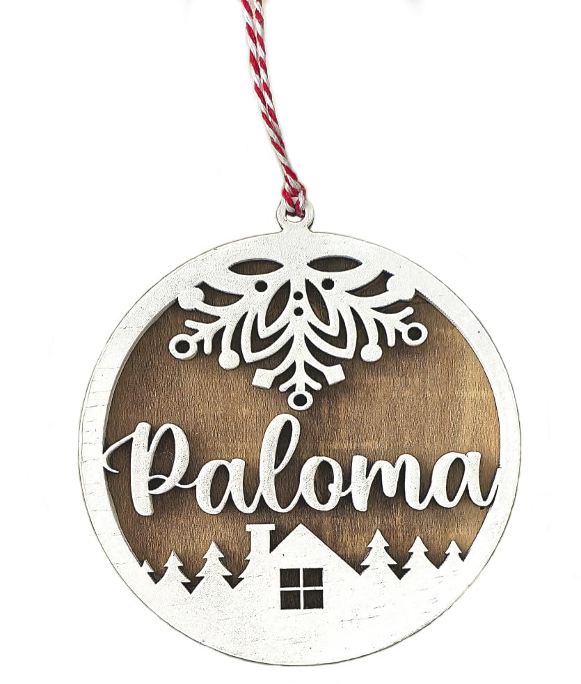 Bolas de Navidad Personalizadas con Nombres, Adornos Navideños Personalizados de Madera, Reno, Copos de Nieve, Galletas y Huellas de Gato y Perro, Decoración Árbol (Bola 1)